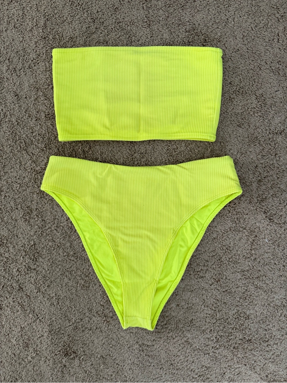 Frankie's Bikinis Neon Yellow Ribbed Bandeau Bikini Set